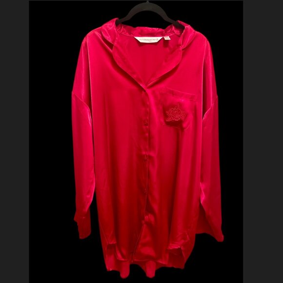 Vintage Victoria's Secret Red Satin Sleep Shirt Nightgown Large - Picture 1 of 6